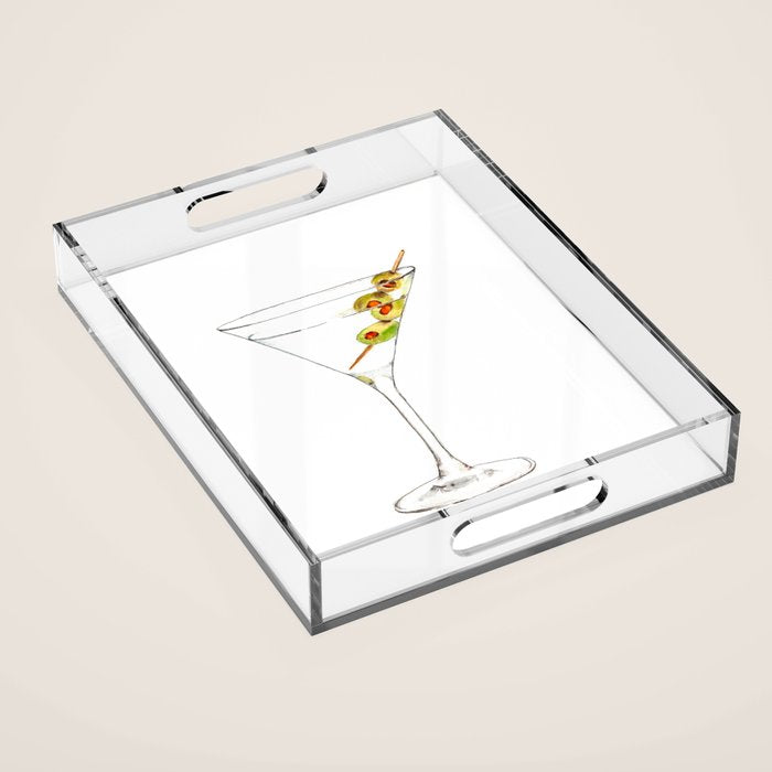 Cocktails. Martini. Watercolor Painting. Acrylic Tray Gallery Image 1