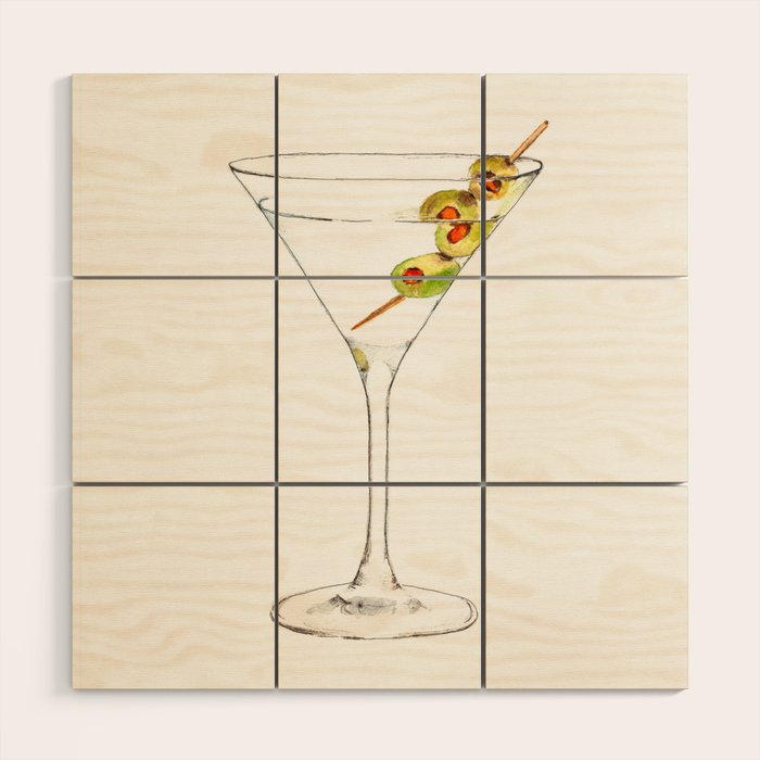 Cocktails. Martini. Watercolor Painting. Wood Wall Art Gallery Image 1