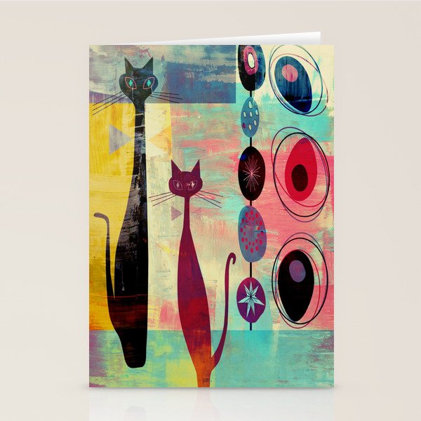 Mid-Century Modern 2 Cats - Graffiti Style Stationery Card Gallery Image 1