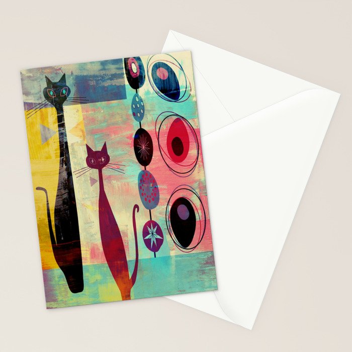Mid-Century Modern 2 Cats - Graffiti Style Stationery Card Gallery Image 2