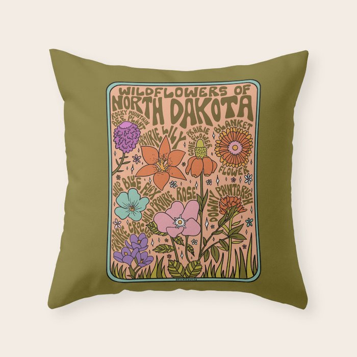 North Dakota Wildflowers Throw Pillow Gallery Image 1