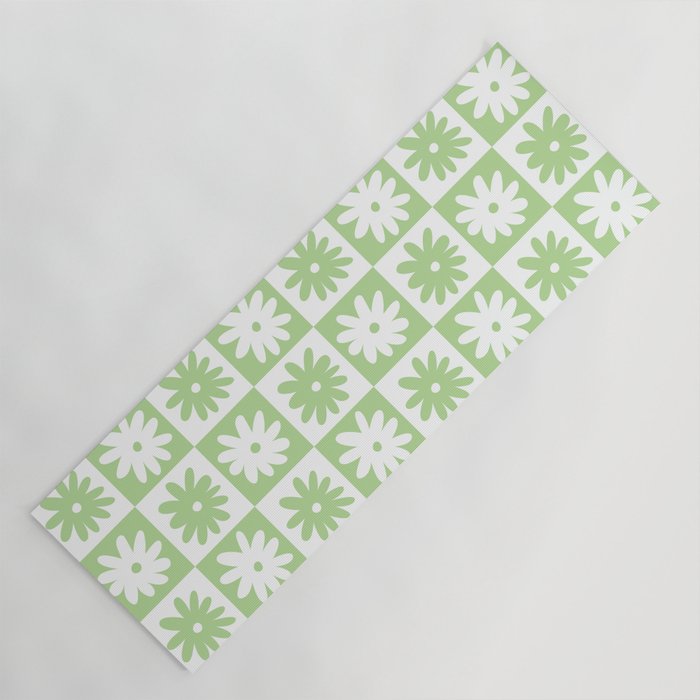 Green And White Checkered Flower Pattern Yoga Mat Gallery Image 1