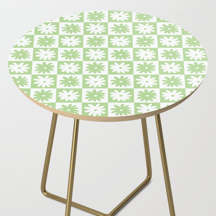 Green And White Checkered Flower Pattern Side Table Gallery Image 2