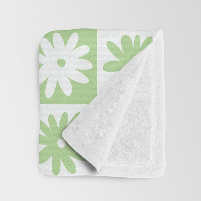 Green And White Checkered Flower Pattern Throw Blanket Gallery Image 3
