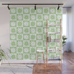 Green And White Checkered Flower Pattern Wall Mural Gallery Image 1
