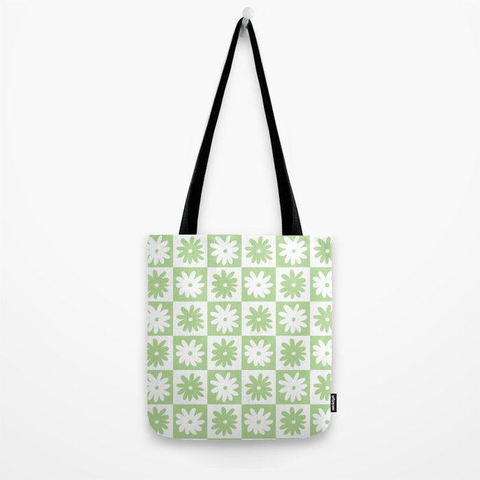 Green And White Checkered Flower Pattern Tote Bag Gallery Image 2