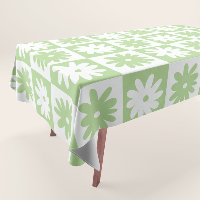 Green And White Checkered Flower Pattern Tablecloth Gallery Image 1