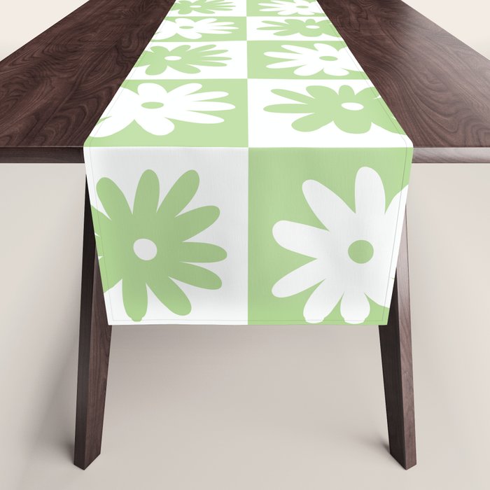 Green And White Checkered Flower Pattern Table Runner Gallery Image 1