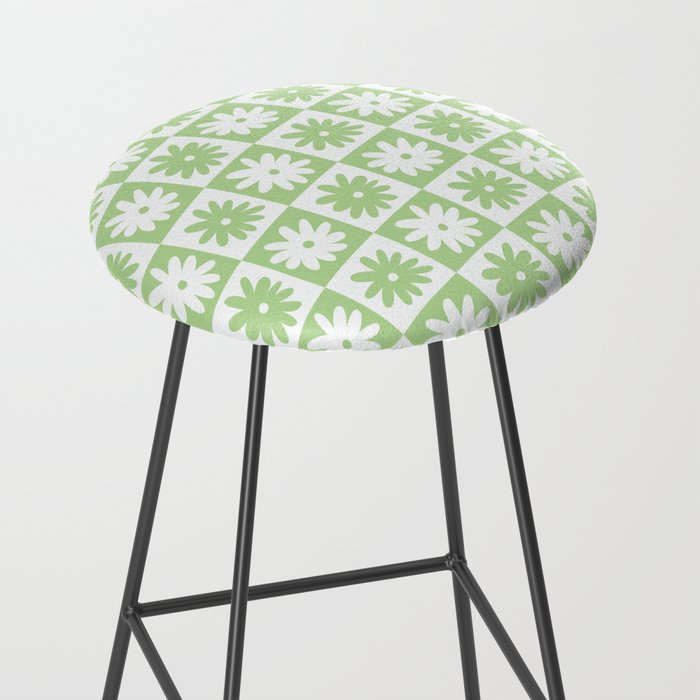 Green And White Checkered Flower Pattern Stool Gallery Image 2
