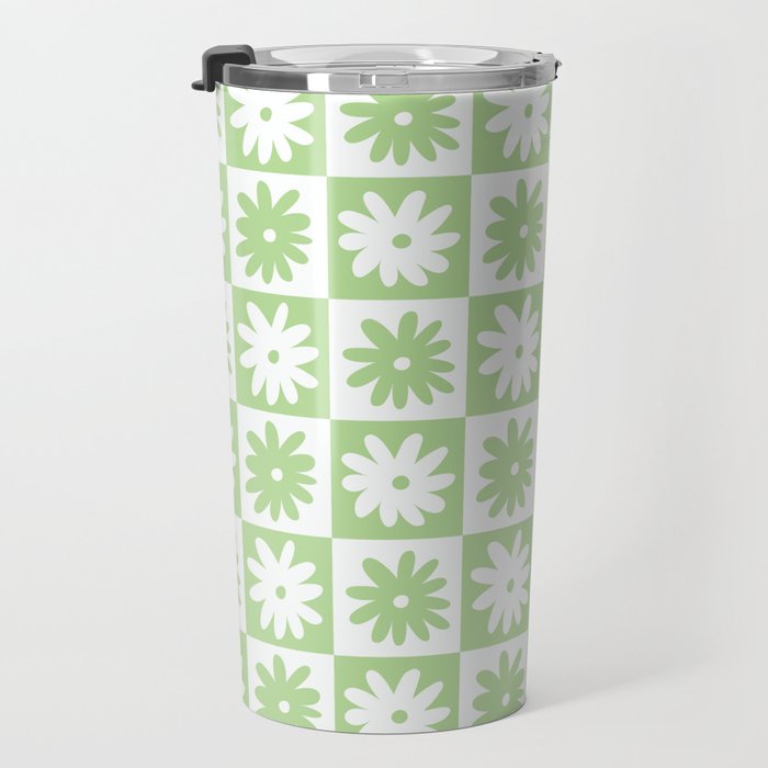 Green And White Checkered Flower Pattern Travel Mug Gallery Image 3