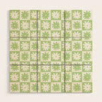 Green And White Checkered Flower Pattern Wood Wall Art Gallery Image 1