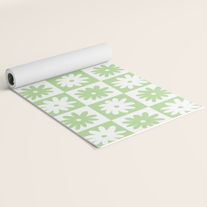 Green And White Checkered Flower Pattern Yoga Mat Gallery Image 2