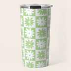 Green And White Checkered Flower Pattern Travel Mug Gallery Image 1