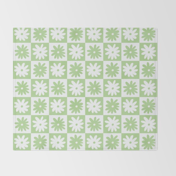 Green And White Checkered Flower Pattern Throw Blanket Gallery Image 2