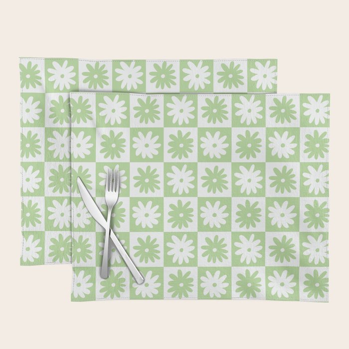 Green And White Checkered Flower Pattern Placemat Gallery Image 1