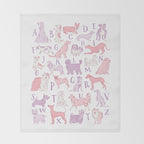 Dogs ABC Alphabet Print for Kids Room in Pink and Purple Throw Blanket Gallery Image 2