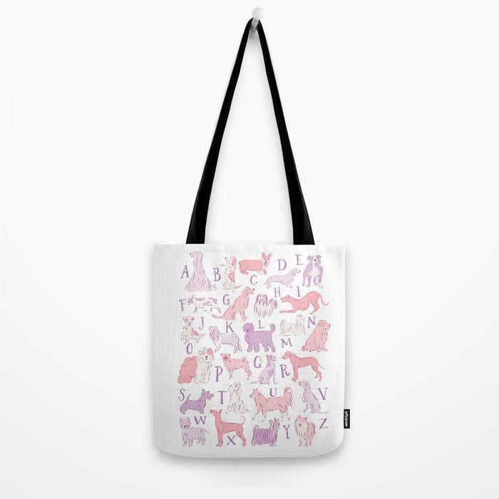 Dogs ABC Alphabet Print for Kids Room in Pink and Purple Tote Bag Gallery Image 2