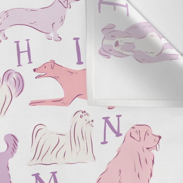 Dogs ABC Alphabet Print for Kids Room in Pink and Purple Wall Tapestry Gallery Image 3