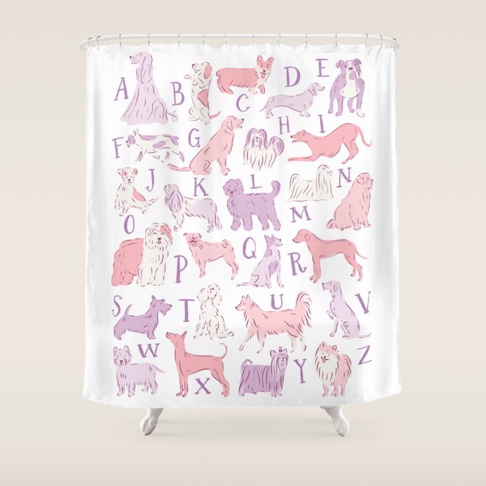 Dogs ABC Alphabet Print for Kids Room in Pink and Purple Shower Curtain Gallery Image 1