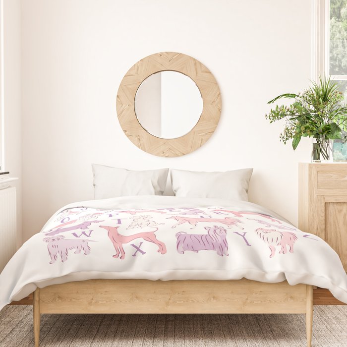 Dogs ABC Alphabet Print for Kids Room in Pink and Purple Duvet Cover Gallery Image 3