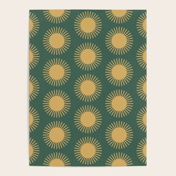 Boho Summer Sun Pattern X Kelly Green and Yellow Poster Gallery Image 4
