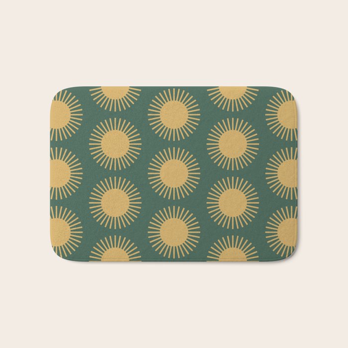 Boho Summer Sun Pattern X Kelly Green and Yellow Bath Mat Gallery Image 1