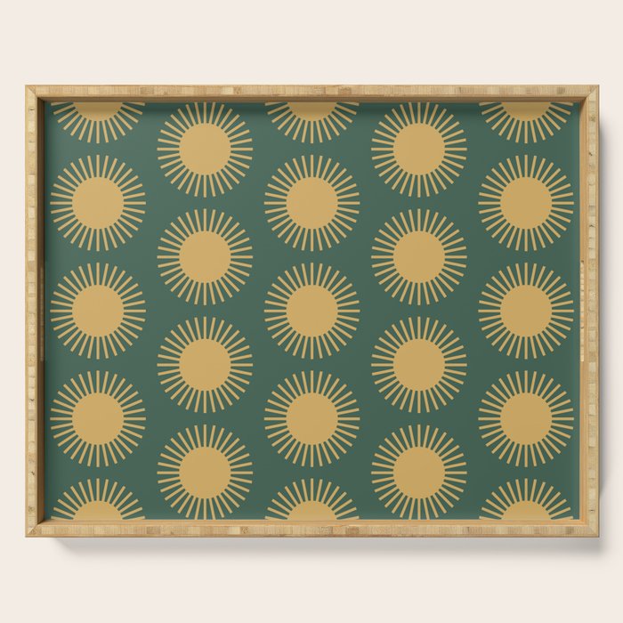 Boho Summer Sun Pattern X Kelly Green and Yellow Serving Tray Gallery Image 1