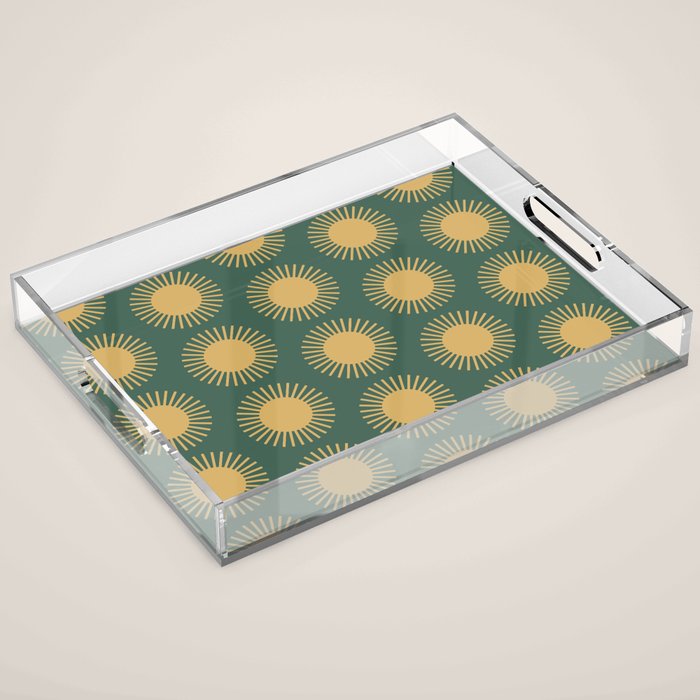 Boho Summer Sun Pattern X Kelly Green and Yellow Acrylic Tray Gallery Image 1