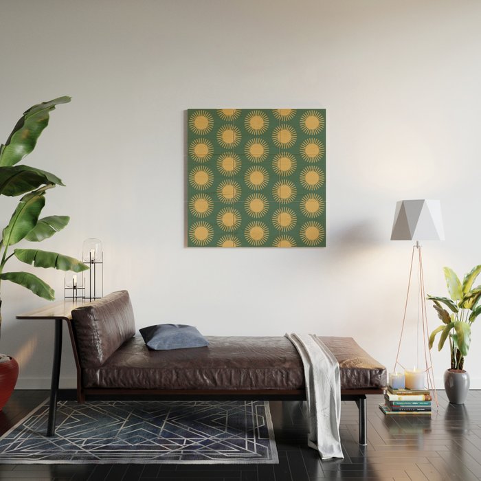 Boho Summer Sun Pattern X Kelly Green and Yellow Wood Wall Art Gallery Image 2