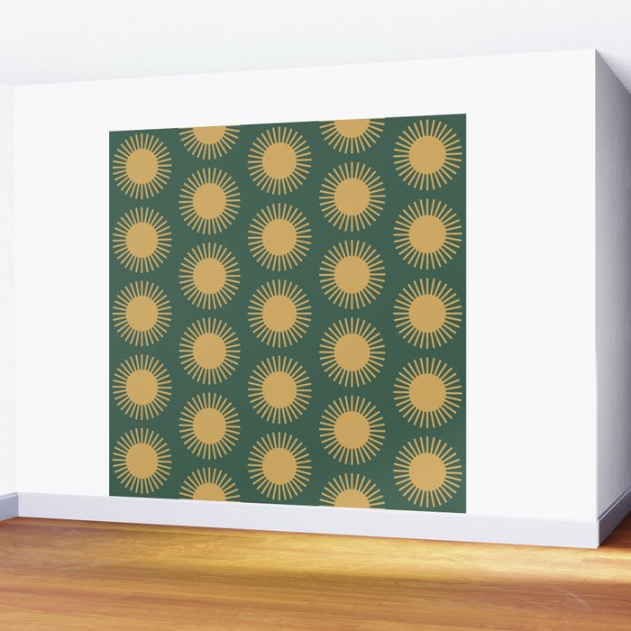 Boho Summer Sun Pattern X Kelly Green and Yellow Wall Mural Gallery Image 2