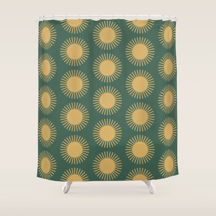 Boho Summer Sun Pattern X Kelly Green and Yellow Shower Curtain Gallery Image 1