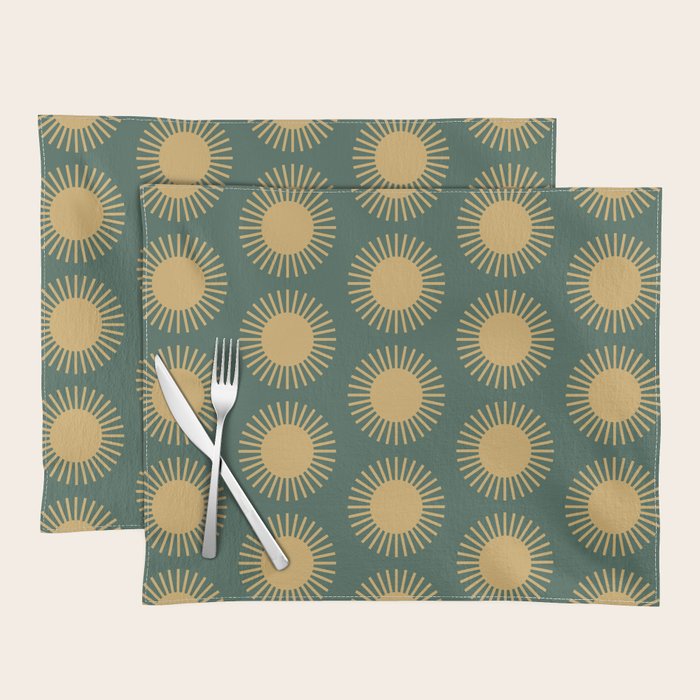 Boho Summer Sun Pattern X Kelly Green and Yellow Placemat Gallery Image 1