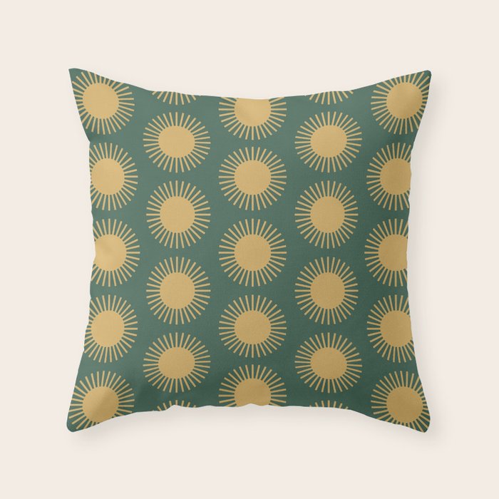 Boho Summer Sun Pattern X Kelly Green and Yellow Throw Pillow Gallery Image 6