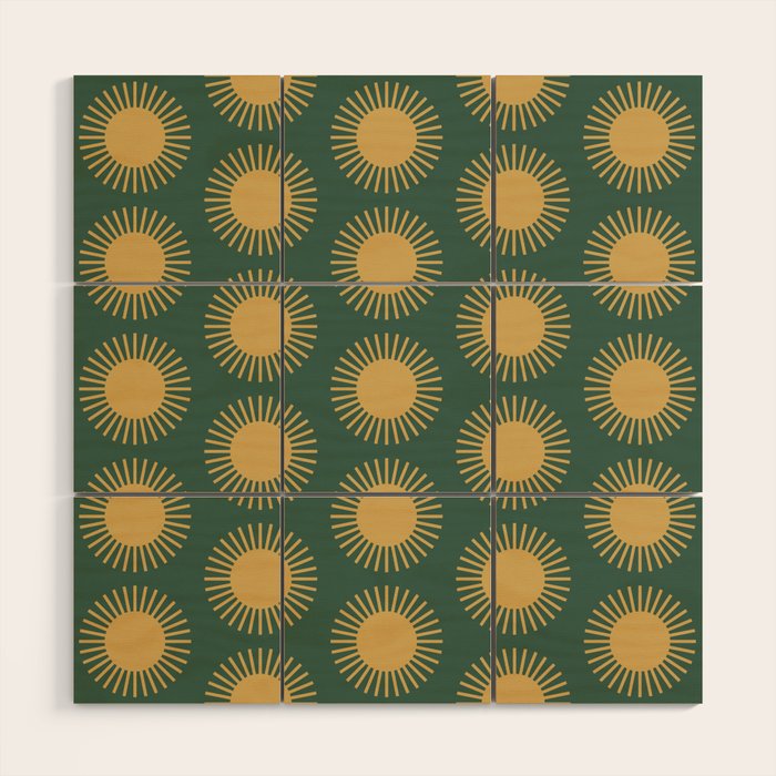 Boho Summer Sun Pattern X Kelly Green and Yellow Wood Wall Art Gallery Image 1