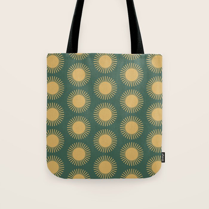 Boho Summer Sun Pattern X Kelly Green and Yellow Tote Bag Gallery Image 1