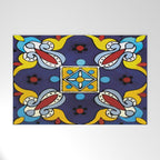 Abstract blue cruz mexican modern talavera tile wall Welcome Mat Gallery Image 1