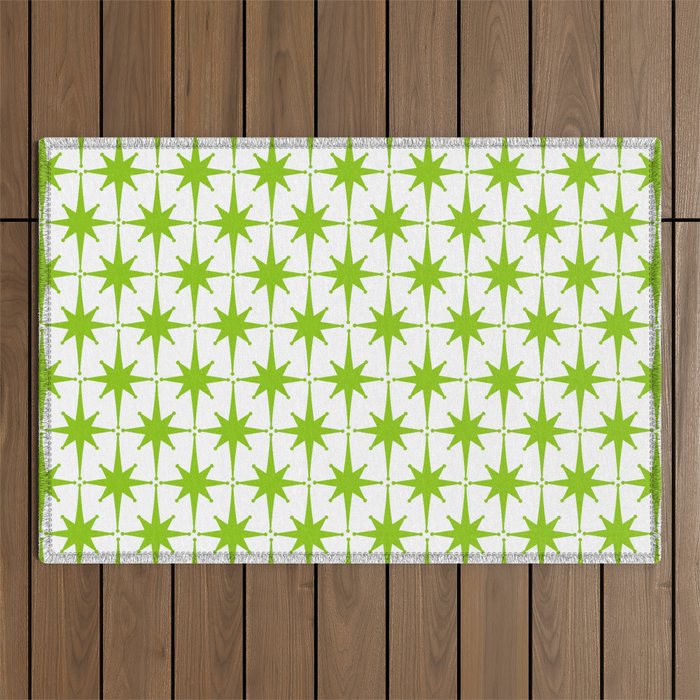 Lime Green Mid Century Modern Atomic Age Starburst Pattern Outdoor Rug Gallery Image 1