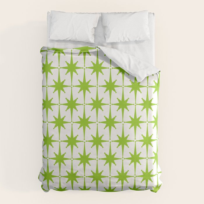 Lime Green Mid Century Modern Atomic Age Starburst Pattern Duvet Cover Gallery Image 1