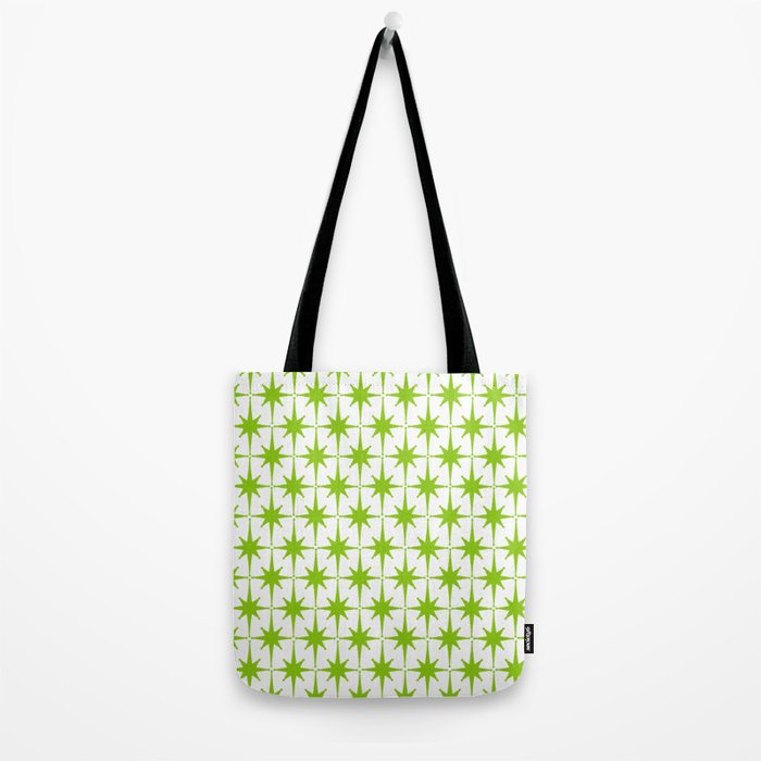 Lime Green Mid Century Modern Atomic Age Starburst Pattern Tote Bag Gallery Image 2