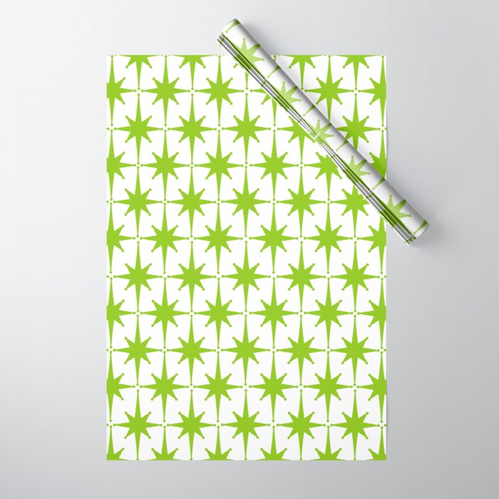 Lime Green Mid Century Modern Atomic Age Starburst Pattern Wrapping Paper Gallery Image 1