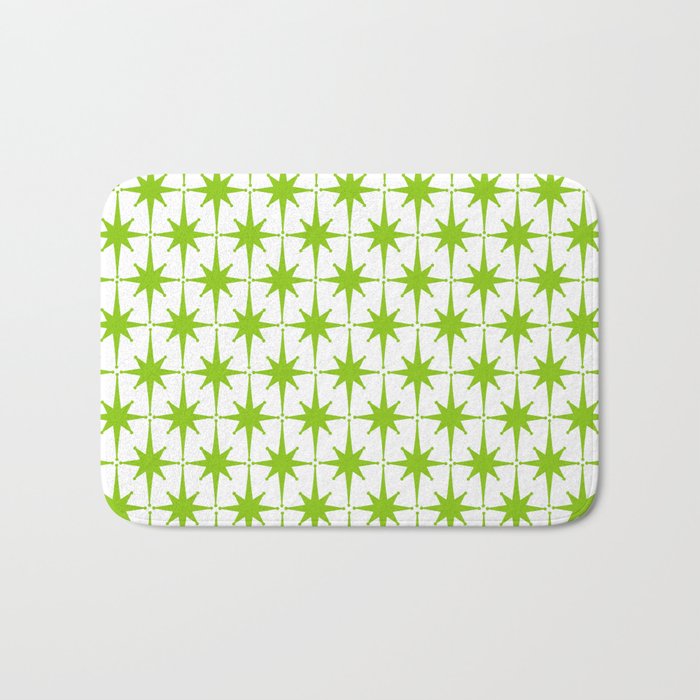 Lime Green Mid Century Modern Atomic Age Starburst Pattern Bath Mat Gallery Image 1