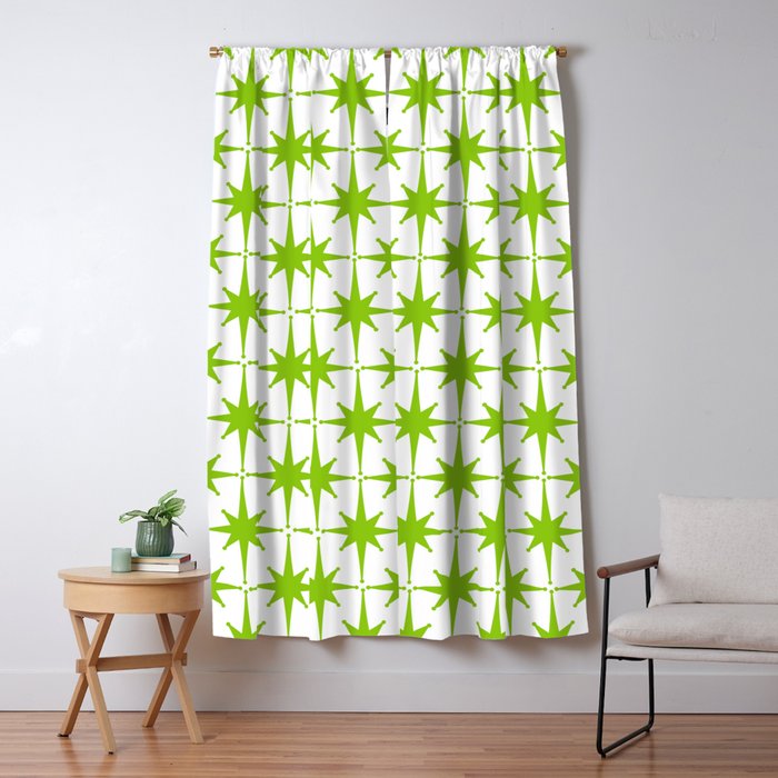 Lime Green Mid Century Modern Atomic Age Starburst Pattern Window Curtain Gallery Image 5