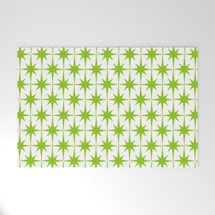 Lime Green Mid Century Modern Atomic Age Starburst Pattern Welcome Mat Gallery Image 1