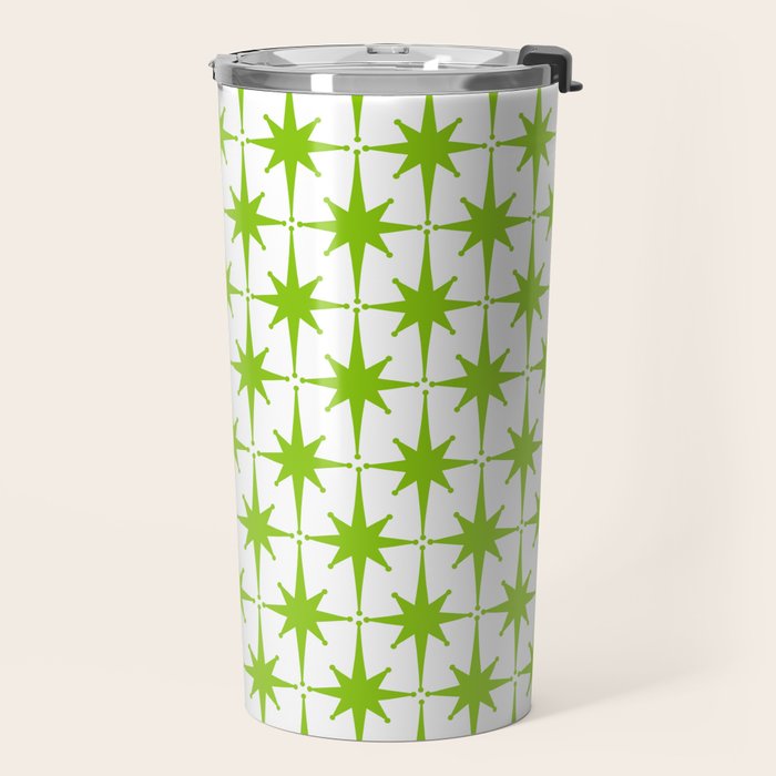 Lime Green Mid Century Modern Atomic Age Starburst Pattern Travel Mug Gallery Image 2