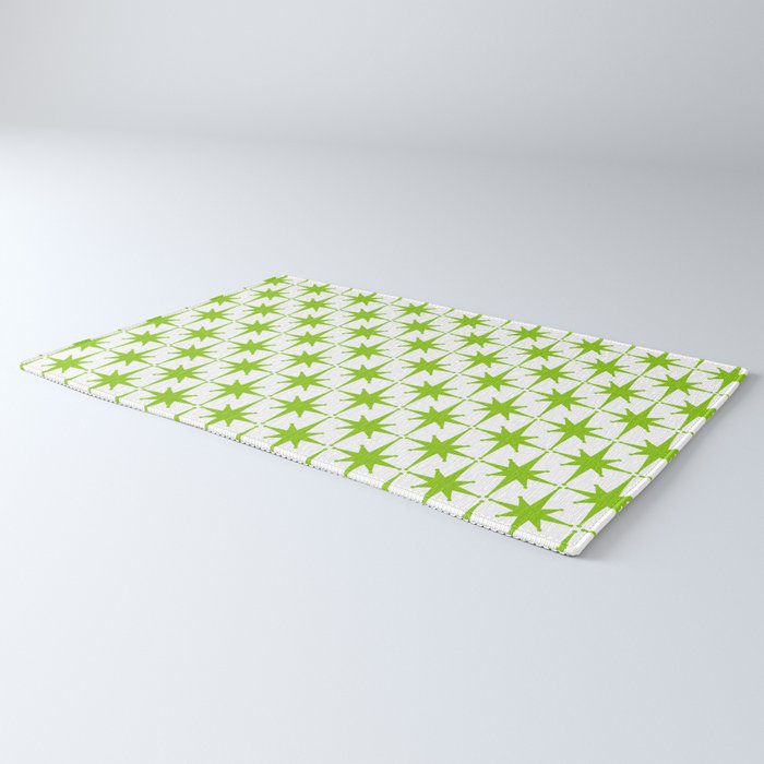 Lime Green Mid Century Modern Atomic Age Starburst Pattern Rug Gallery Image 3