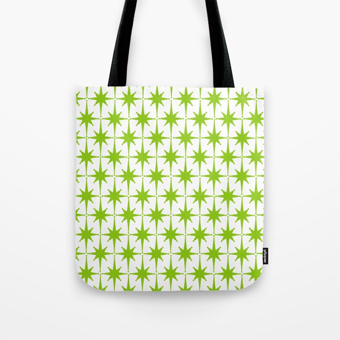 Lime Green Mid Century Modern Atomic Age Starburst Pattern Tote Bag Gallery Image 1
