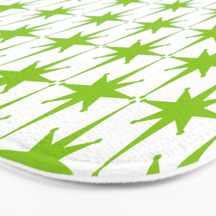 Lime Green Mid Century Modern Atomic Age Starburst Pattern Bath Mat Gallery Image 3