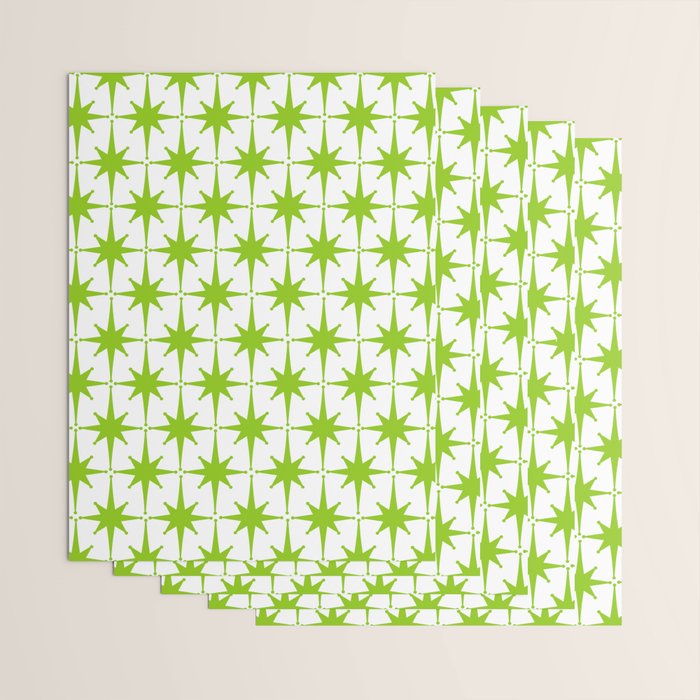Lime Green Mid Century Modern Atomic Age Starburst Pattern Wrapping Paper Gallery Image 3