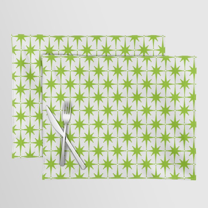 Lime Green Mid Century Modern Atomic Age Starburst Pattern Placemat Gallery Image 1