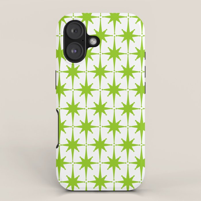 Lime Green Mid Century Modern Atomic Age Starburst Pattern iPhone Case Gallery Image 1
